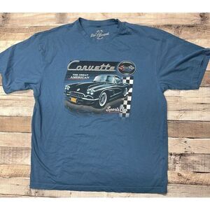 Mens XXL Corvette Sports Car The Great American Racing Cotton Blue Graphic Shirt